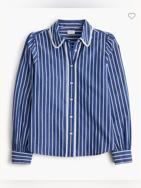 J.Crew Striped Lace Trim Button-Up Shirt In Blue/White Size 2X